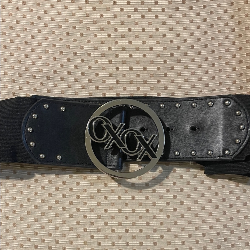 XOXO Studded Black Stretch Belt with Silver XOXO Buckle
